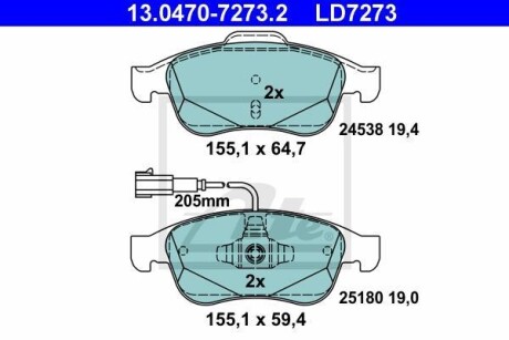 Тормозные колодки дисковые CERAMIC, комплект ATE 13.0470-7273.2