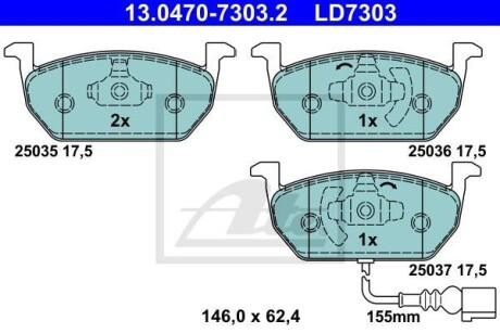 Тормозные колодки дисковые CERAMIC, комплект ATE 13.0470-7303.2