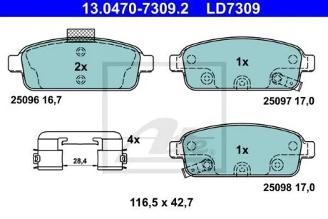 Тормозные колодки дисковые CERAMIC, комплект ATE 13.0470-7309.2