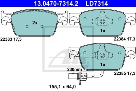 Тормозные колодки дисковые CERAMIC, комплект ATE 13.0470-7314.2