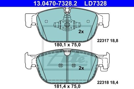 Тормозные колодки дисковые CERAMIC, комплект ATE 13.0470-7328.2