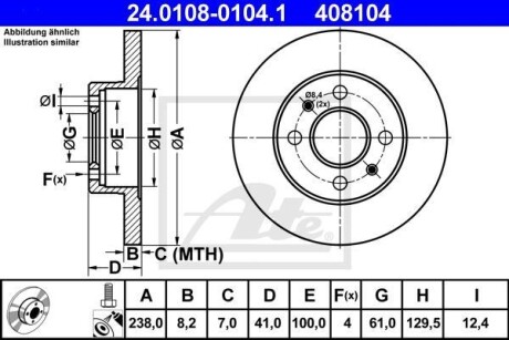 Тормозной диск передний невентилируемый ATE 24.0108-0104.1