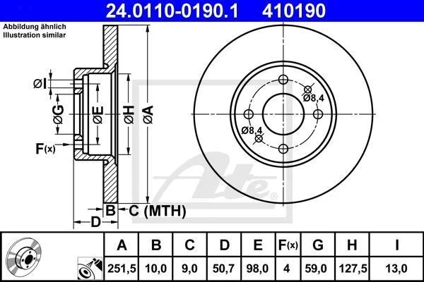 Тормозной диск задний невентилируемый ATE 24.0110-0190.1 (фото 1)