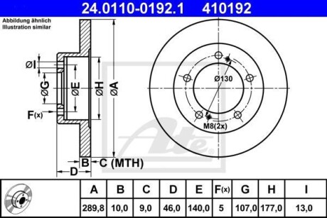 Тормозной диск передний невентилируемый ATE 24.0110-0192.1