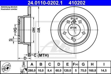 Диск гальмівний (задній) BMW 3 (E36) 90-99/3 (E46) 98-06 (280x10) ATE 24.0110-0202.1