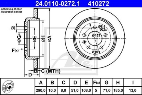 Тормозной диск задний невентилируемый ATE 24.0110-0272.1