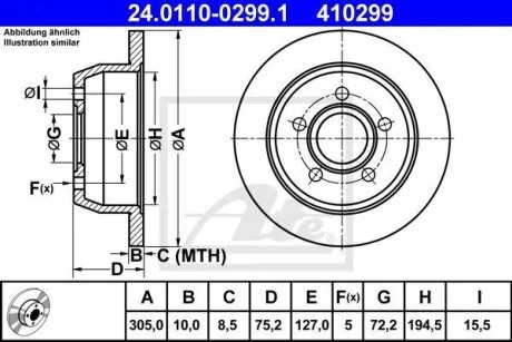 Тормозной диск задний невентилируемый ATE 24.0110-0299.1