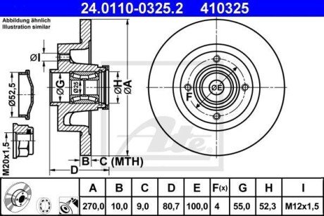 Диск гальмівний (задній) Renault Scenic II/Megane II 03-10 (270х10) (+ABS) (з підшипником) ATE 24.0110-0325.2