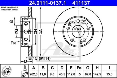 Тормозной диск передний невентилируемый ATE 24.0111-0137.1