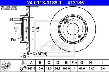 Тормозной диск передний невентилируемый ATE 24.0113-0185.1