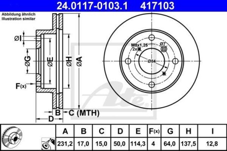 Тормозной диск передний вентилируемый ATE 24.0117-0103.1