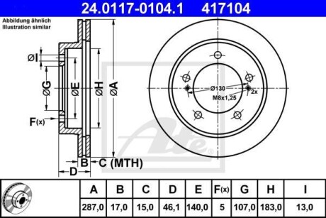 Тормозной диск передний вентилируемый ATE 24.0117-0104.1