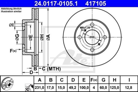 Тормозной диск передний вентилируемый ATE 24.0117-0105.1