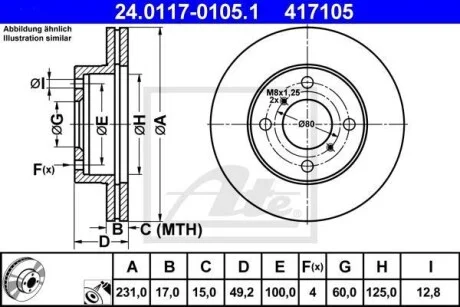 Тормозной диск передний вентилируемый ATE 24.0117-0105.1