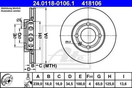 Тормозной диск передний вентилируемый ATE 24.0118-0106.1