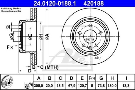 Тормозной диск задний вентилируемый ATE 24.0120-0188.1