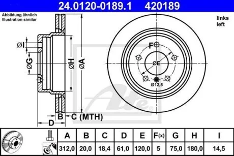 Тормозной диск задний вентилируемый ATE 24.0120-0189.1