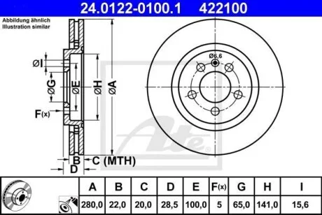 Тормозной диск передний вентилируемый ATE 24.0122-0100.1