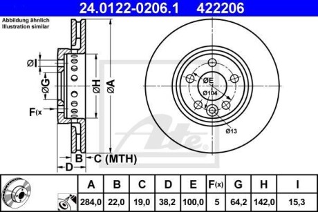 Тормозной диск передний вентилируемый ATE 24.0122-0206.1