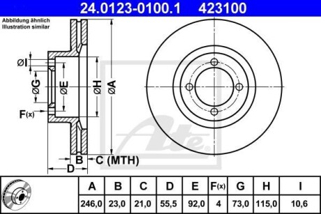 Тормозной диск передний вентилируемый ATE 24.0123-0100.1