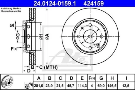 Тормозной диск передний вентилируемый ATE 24.0124-0159.1
