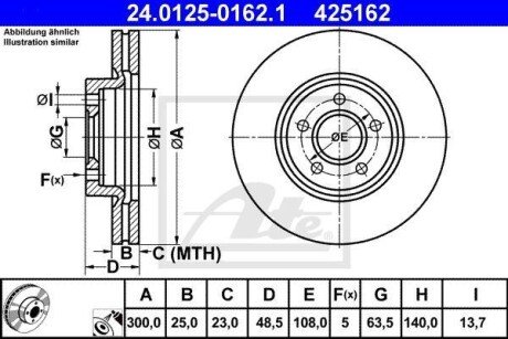 Диск гальмівний (передній) Ford C-Max/Kuga 07-/Focus 04-/Connect 13-/Volvo (300x25) (з покр) (вент) ATE 24.0125-0162.1