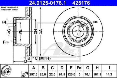 Тормозной диск передний вентилируемый ATE 24.0125-0176.1