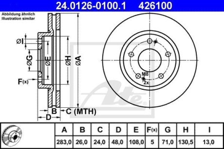 Тормозной диск передний вентилируемый ATE 24.0126-0100.1