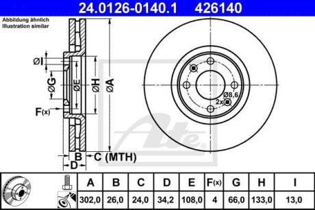 Тормозной диск передний вентилируемый ATE 24.0126-0140.1