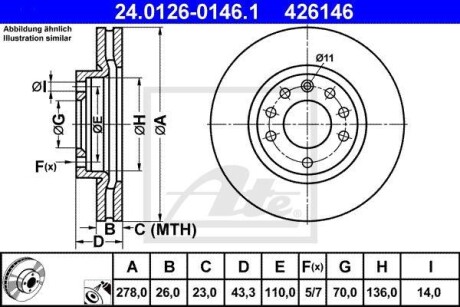 Тормозной диск передний вентилируемый ATE 24.0126-0146.1