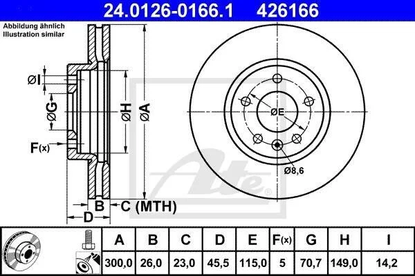 Диск гальмівний передн лів/прав CHEVROLET CRUZE, ORLANDO, VOLT OPEL AMPERA, ASTRA J, ASTRA J GTC, ZAFIRA C 1.3D-2.0D 05.09- ATE 24.0126-0166.1 (фото 1)