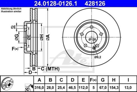 Тормозной диск передний вентилируемый ATE 24.0128-0126.1