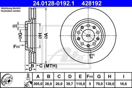 Тормозной диск передний вентилируемый ATE 24.0128-0192.1