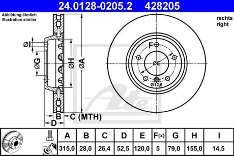 Тормозной диск передний вентилируемый ATE 24.0128-0205.2