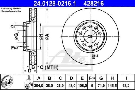 Тормозной диск передний вентилируемый ATE 24.0128-0216.1