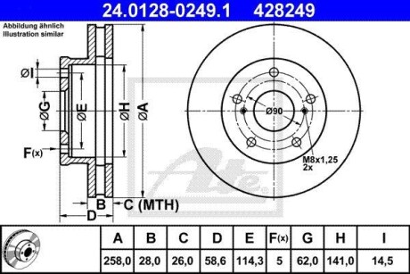 Тормозной диск передний вентилируемый ATE 24.0128-0249.1