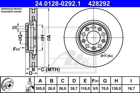 Тормозной диск передний вентилируемый ATE 24.0128-0292.1