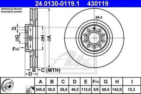 Тормозной диск передний вентилируемый ATE 24.0130-0119.1