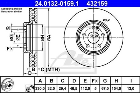 Тормозной диск передний вентилируемый ATE 24.0132-0159.1