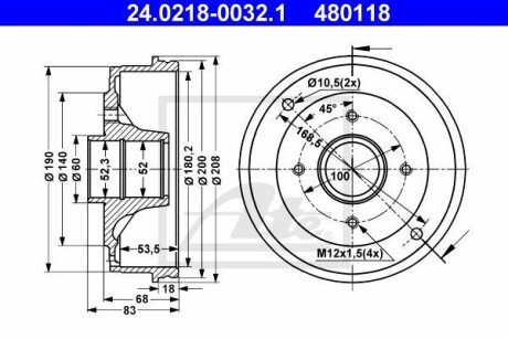 Тормозной барабан задний ATE 24.0218-0032.1