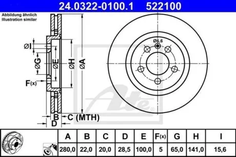 Тормозной диск передний вентилируемый ATE 24.0322-0100.1