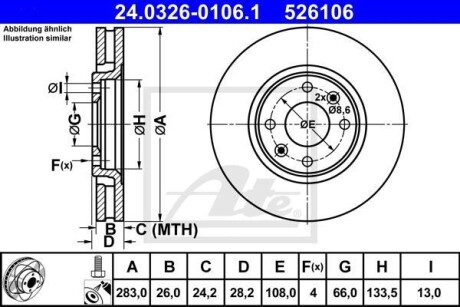 Тормозной диск передний вентилируемый ATE 24.0326-0106.1