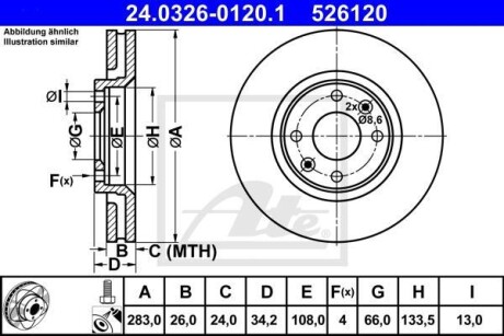 Тормозной диск передний вентилируемый ATE 24.0326-0120.1