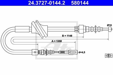 Трос ручника, правый ATE 24.3727-0144.2