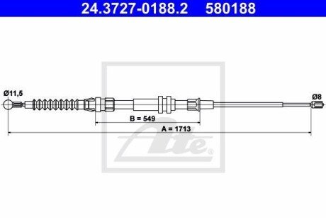 Трос ручника (задній) VW Caddy 04- ATE 24.3727-0188.2