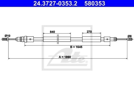 Трос ручника, левый ATE 24.3727-0353.2