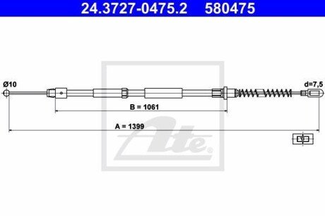 Трос ручника (задній) MB Sprinter (W906) 414 CDI 16-18/515 CDI 06- (L=1399mm) ATE 24.3727-0475.2