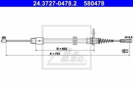 Трос ручника (задній) MB E-class (W212) 09-16 (L=743mm) ATE 24.3727-0478.2