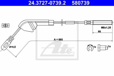 Трос ручника, левый ATE 24.3727-0739.2