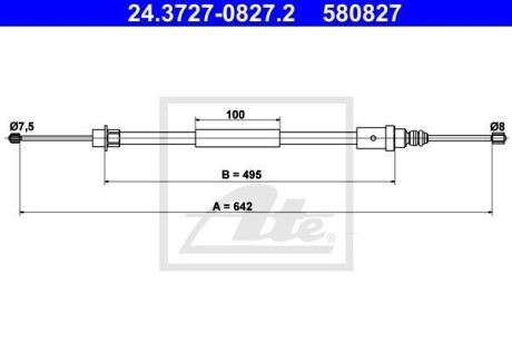 Трос ручника, правый ATE 24.3727-0827.2